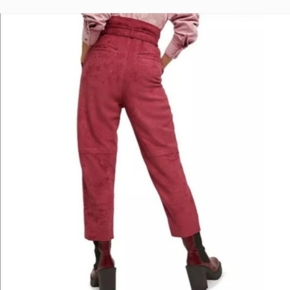 Free PEOPLE Pants Nightfall Vegan Suede High Rise Paperbag Waist Trousers NEW! - Picture 4 of 7
